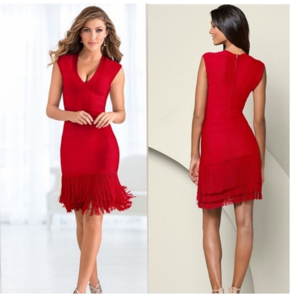 VENUS Red Fringe Midi Dress